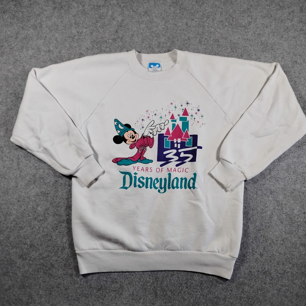 Vintage Disneyland 35 Years of Magic Sorcerer Mickey Sweatshirt White Mens M USA